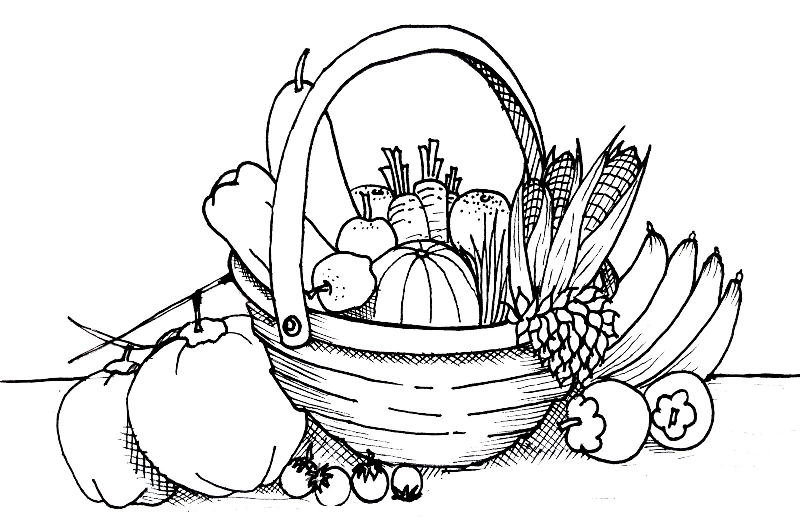 Basket Of Fruits And Vegetables Clipart Black And White