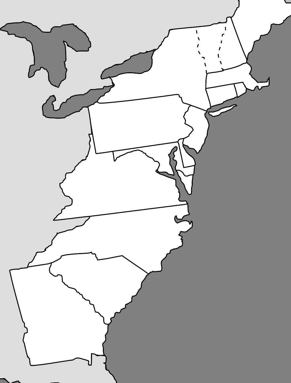 13 Colonies Map Without Labels