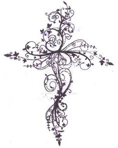 Cross tattoo with flowers and butterflies