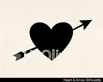 SVG heart and arrow silhouette clip art valentines day by HiOlive