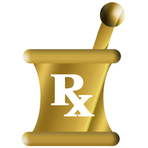 Golden rx pharmacy mortar  pestle clipart image