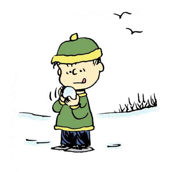 Linus preparing to throw a snowball.