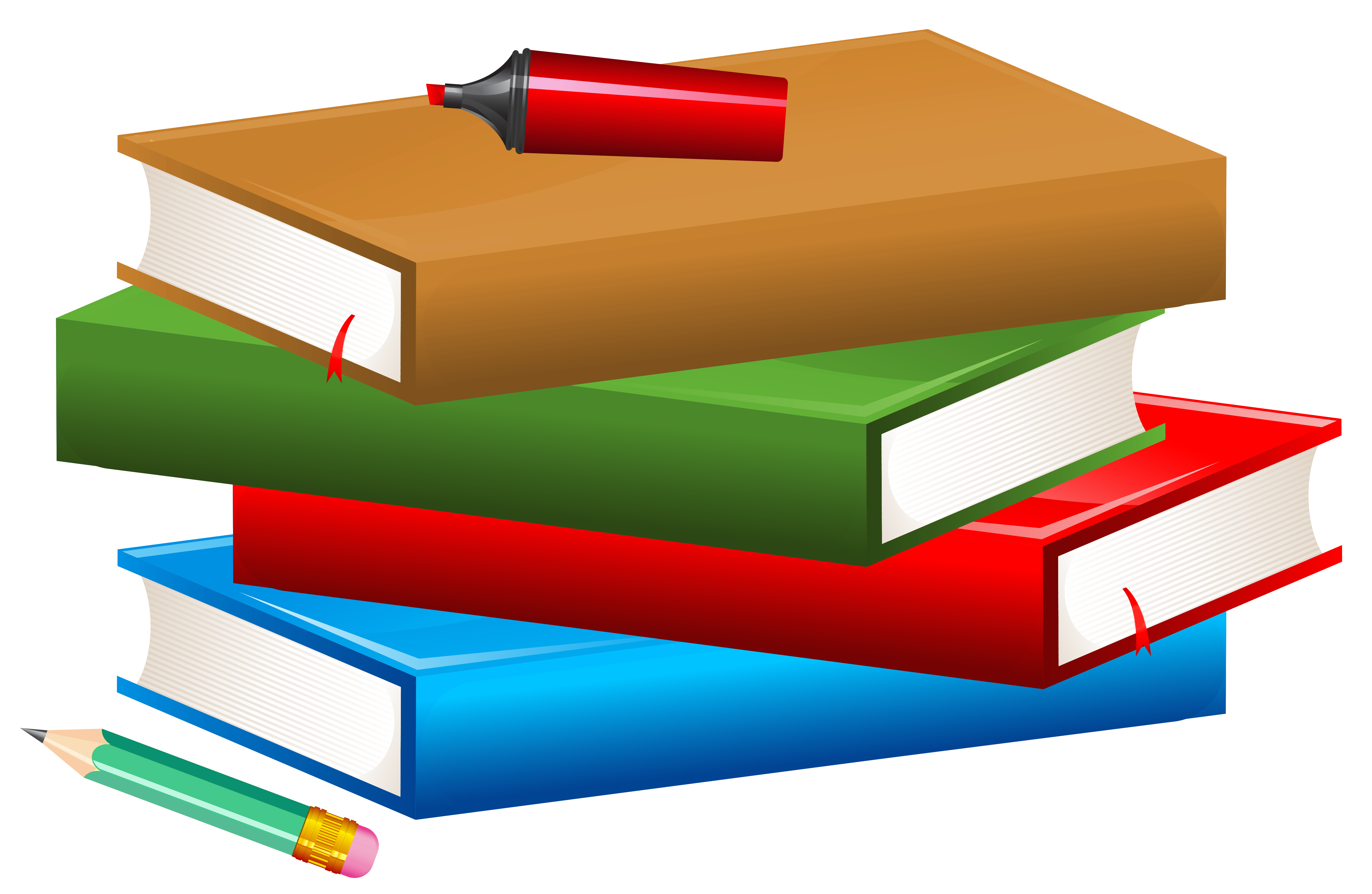 Books with Pencil and Marker PNG Clipart Image