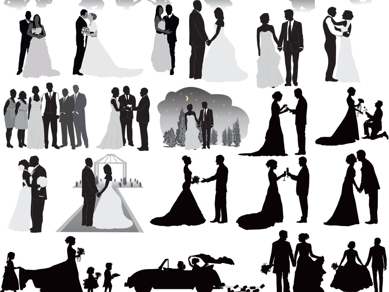 Wedding party silhouette clip art free