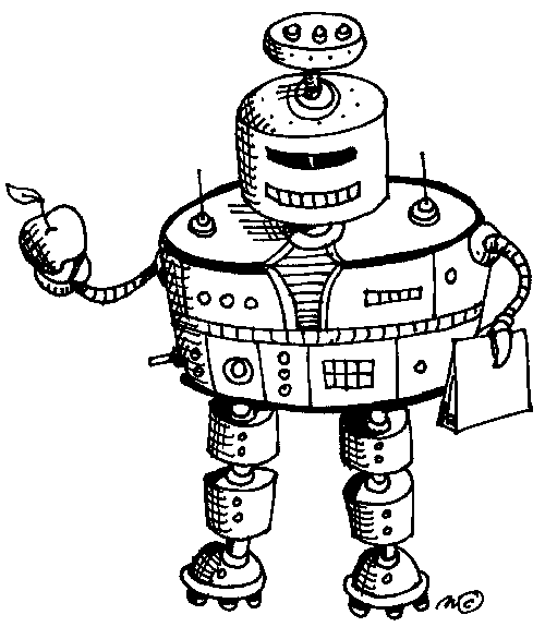 robot with apple