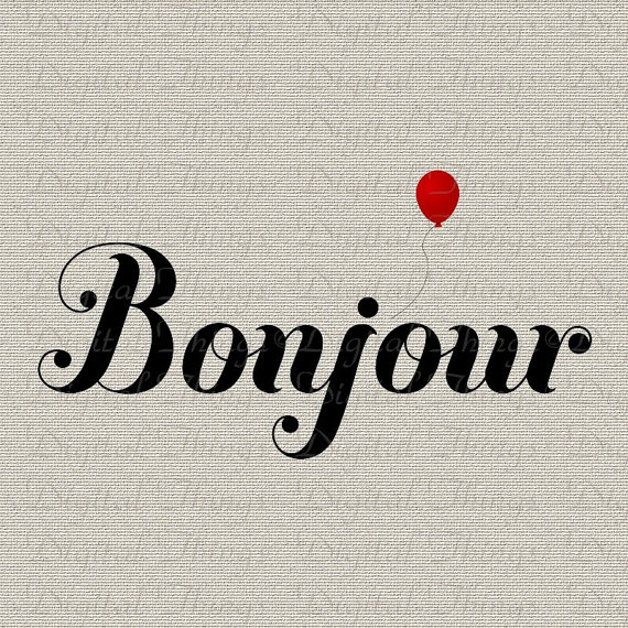 Bonjour French Script Red Balloon French Decor by DigitalThings