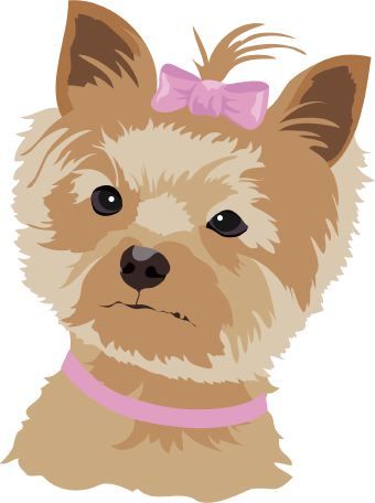 Clip art of a small brown and tan dog wearing a pink bow