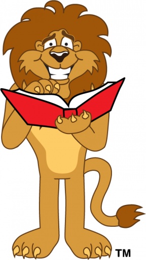 lion reading a book clipart