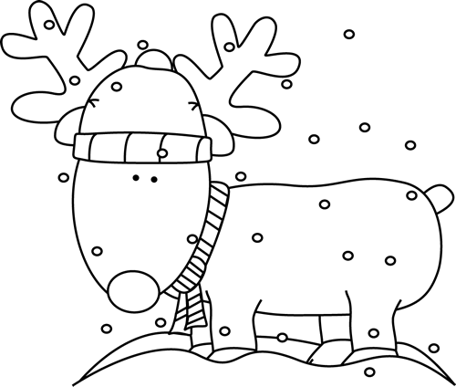 Black and White Reindeer in the Snow Clip Art