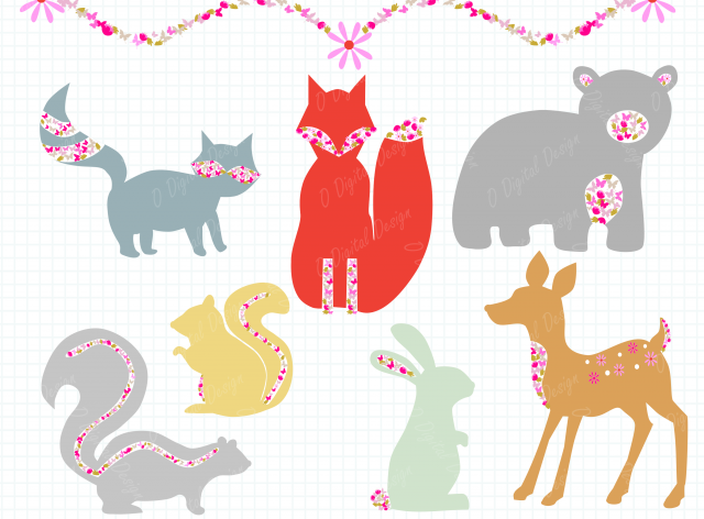 Shabby Chic Collection, Woodland Animal Silhouettes, Clipart kids