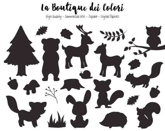 Woodland Animals Silhouette Clipart, Cute Graphics EPS and PNG