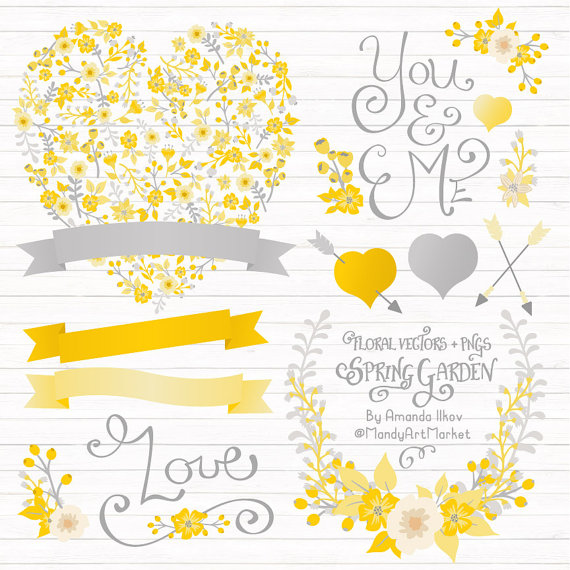 Professional Sunshine Yellow Floral Heart Clipart  by AmandaIlkov
