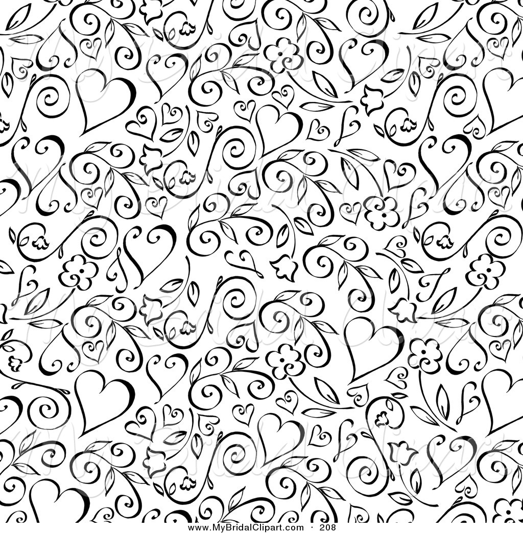 Bridal Clipart of a Background of Black Floral Vine and Hearts