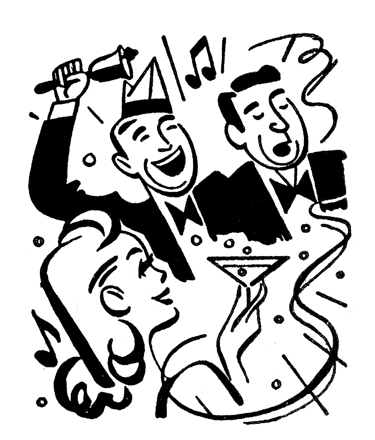 Clipart christmas party people black and white