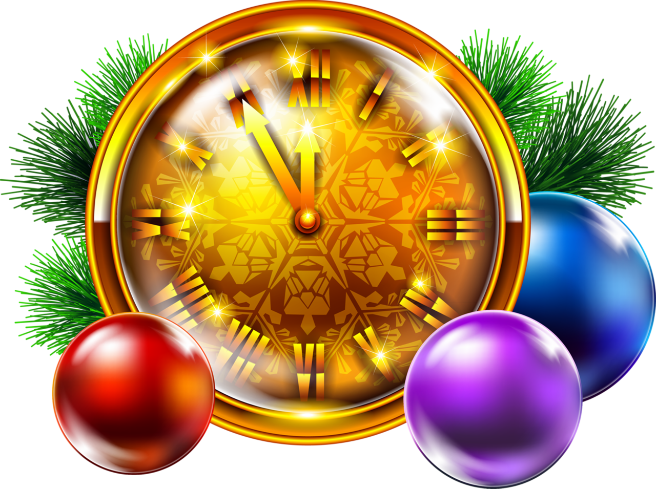 Transparent Golden Christmas Clock with Decoration PNG Clipart