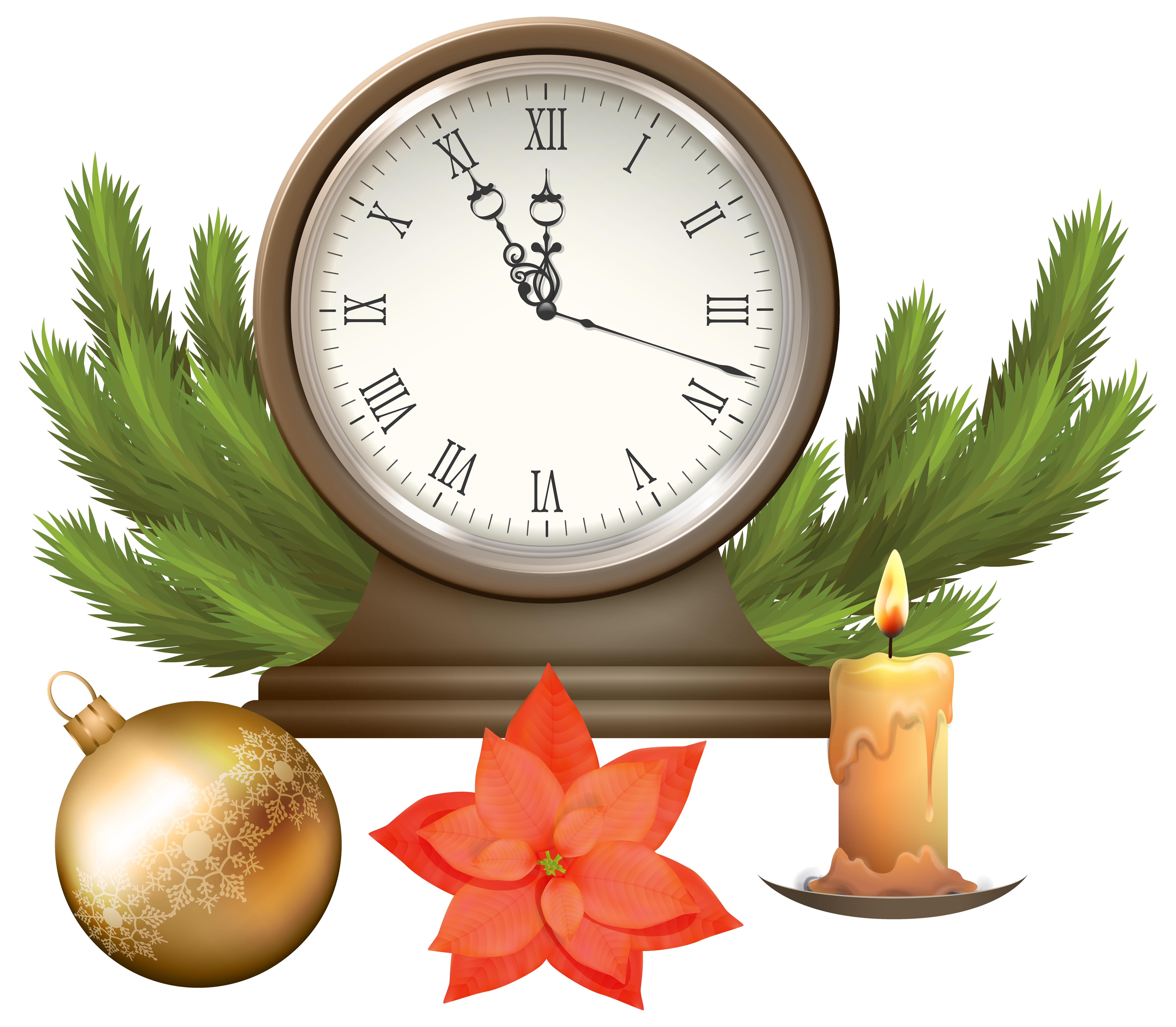Christmas Clock with Decorations PNG Clip Art Image