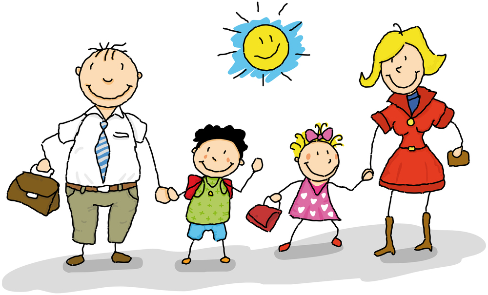 Kids and family walking clipart