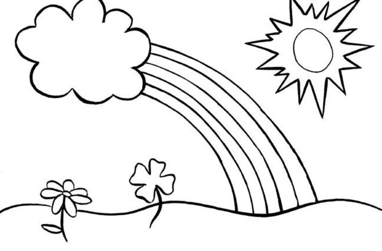 rainbow with sun black and white clipart