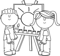 Black and white clipart image of academic champion kids