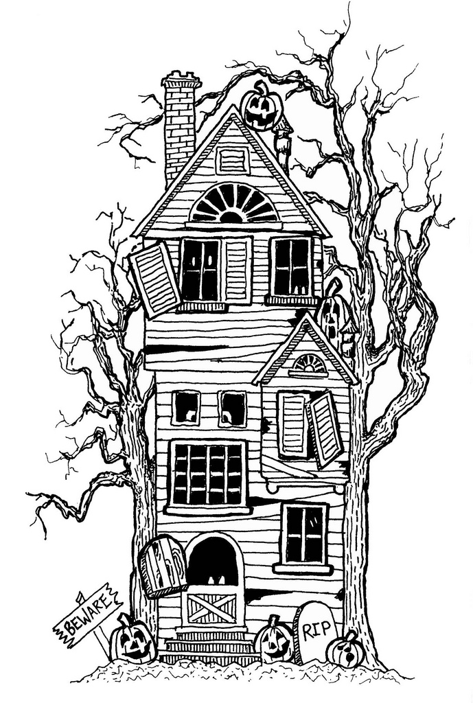 Haunted house clipart black and white