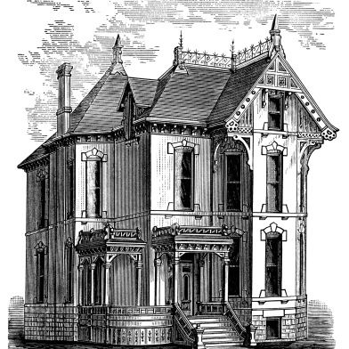 Victorian home clip art, haunted house illustration, spooky house