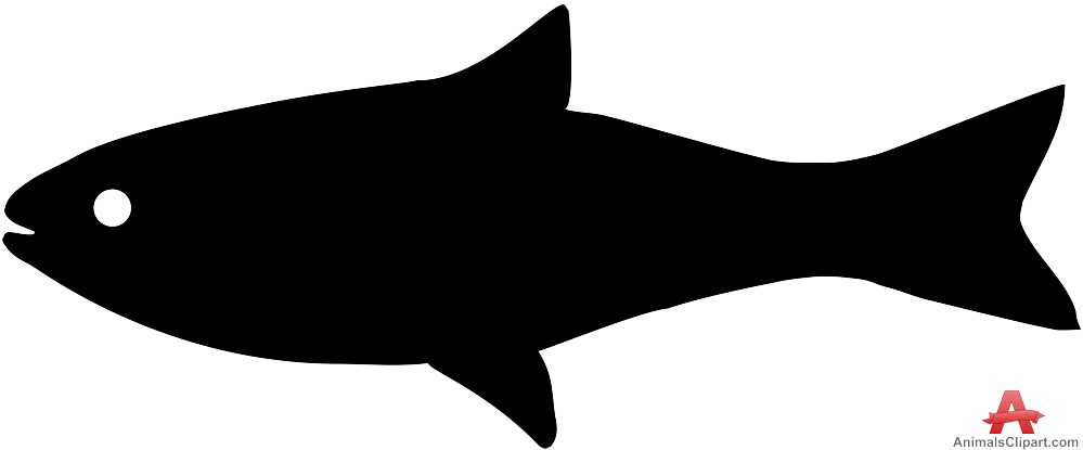 Black and white clipart of a silhouette of a fish