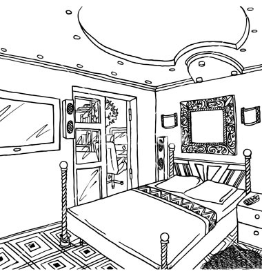 Black and white clipart bed 