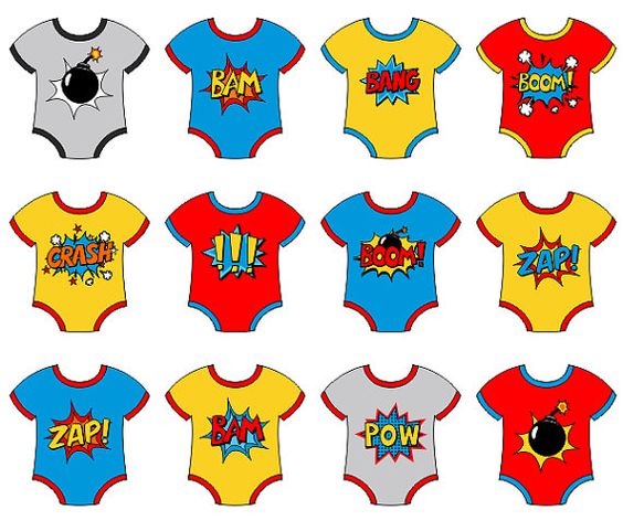 Baby Superhero Onesies Clip Art, Superhero Comic Book Onesies Boom