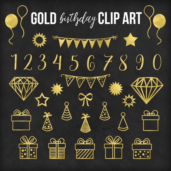 Birthday Clipart Gold Party Set Party Clipart by MyGirlyPrints