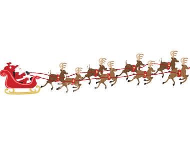 Santa and reindeer flying clipart
