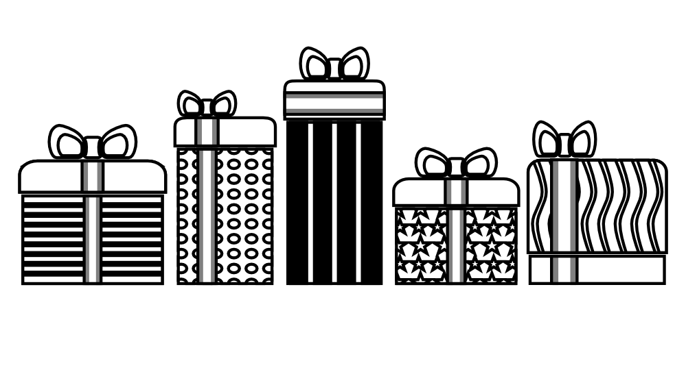 Clip Arts Related To : gift boxes black and white. 