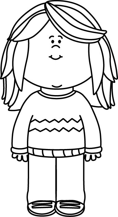 Black and White Girl Wearing a Sweater Clip Art