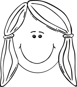 Black and white clipart of girl smiling