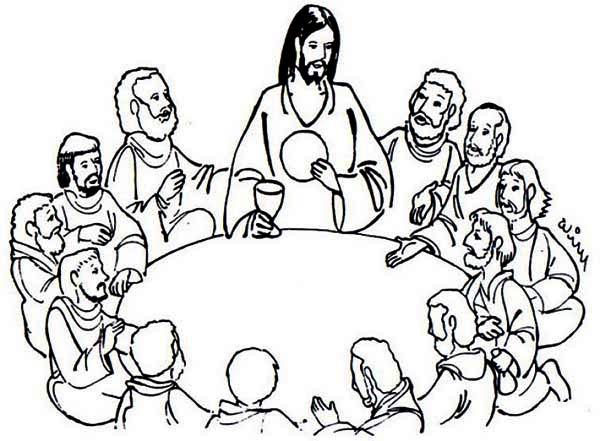 Jesus Sharing Bread and Wine in the Last Supper Coloring Page