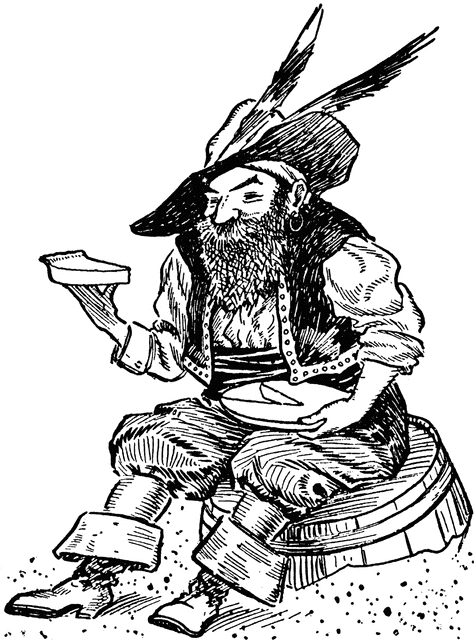 Pirate Sitting On Barrel Eating Pie