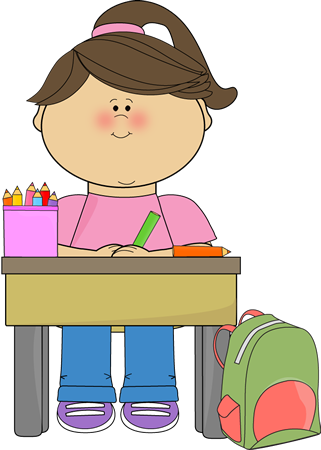 Child working at table clipart