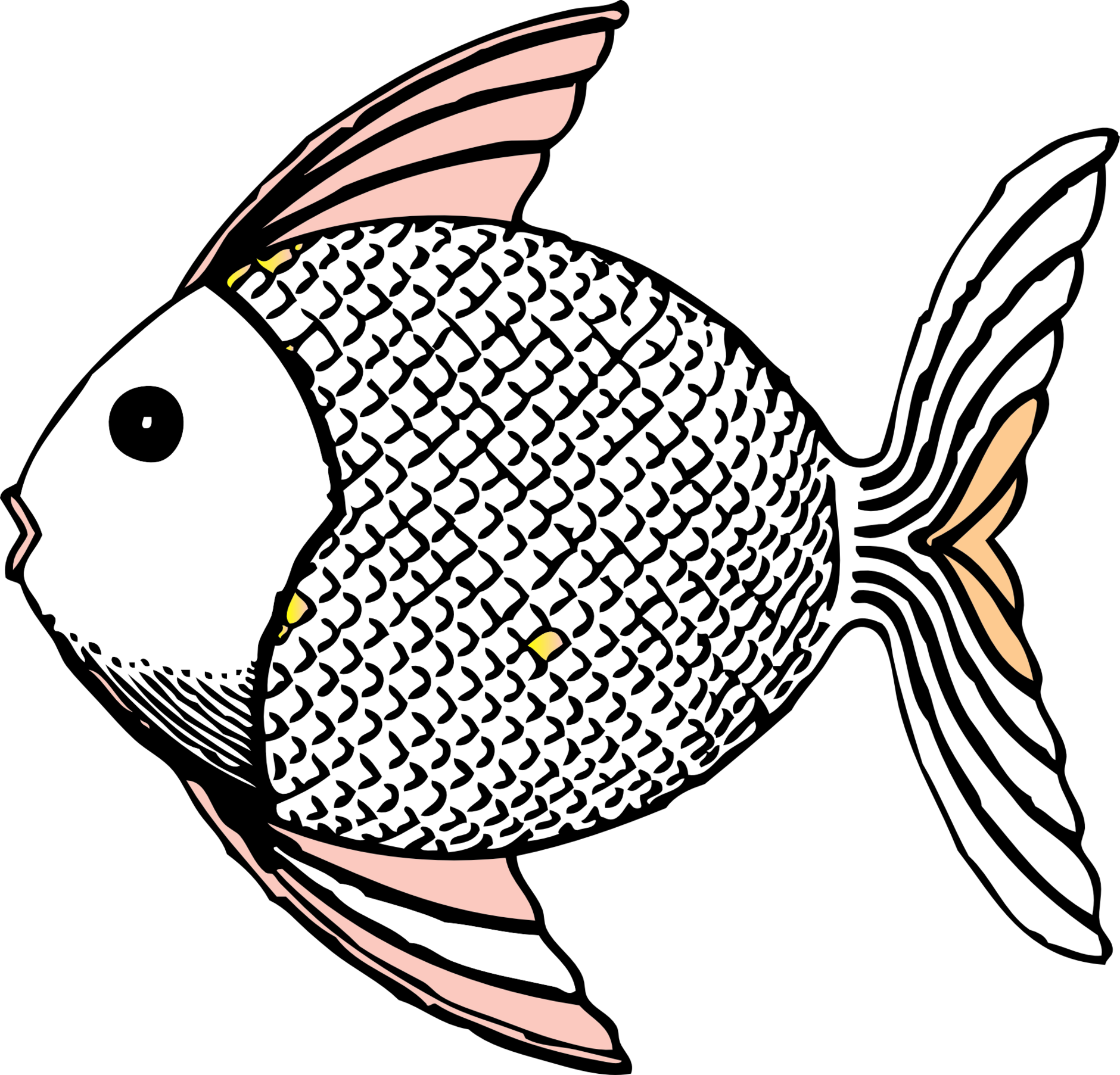 Tropical Fish Black White Line Art Coloring Book Clipart