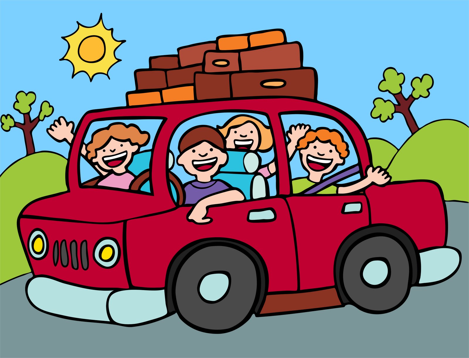 Family road trip animated clipart