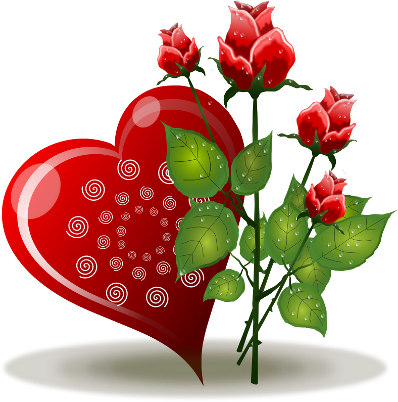 Red roses and hearts clipart