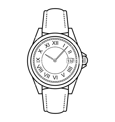 wrist watch clipart black and white sun