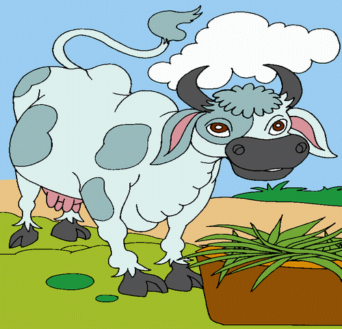 Cow Eating Grass Coloring Page for Kids to Color and Print