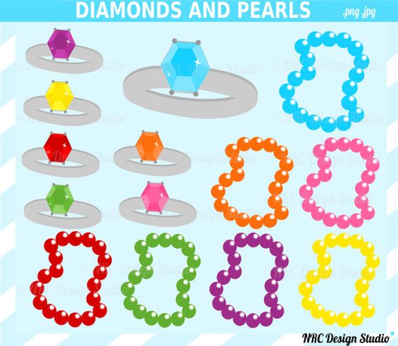 Jewelry Clip Art Diamond Rings and Pearl Necklace Clipart by