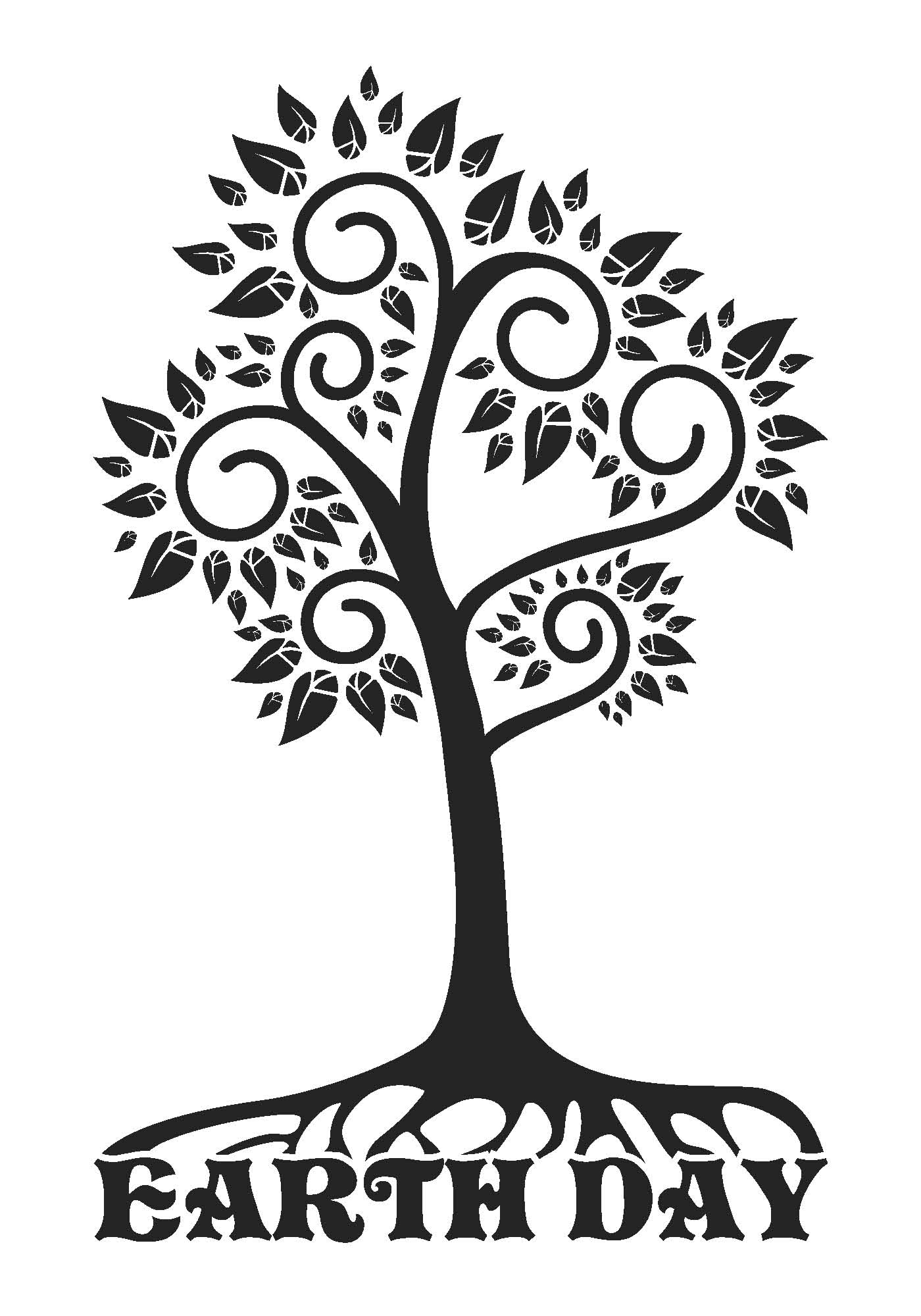 Tree on earth clipart black and white
