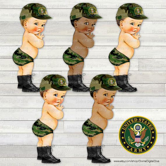 Baby Boy 3 Skin Tones Little Prince Purple Gold Combat Army Boots Diaper Clipart  Instant Download
