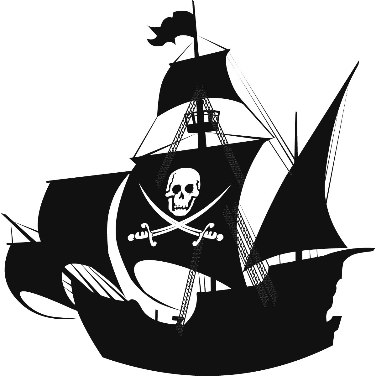 Pirate ship clipart black and white