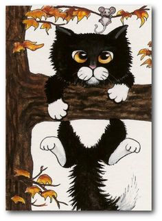 Calico Cat Drawing Illustration Art Original black and white Mary