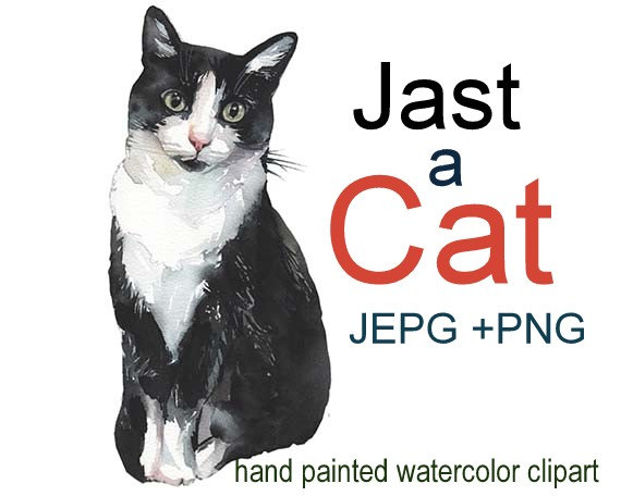 Black and White Tuxedo Cat Clipart Hand by whiteheartdesign