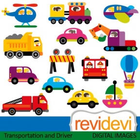 Transportation with drivers cliparts. Cars, construction vehicle