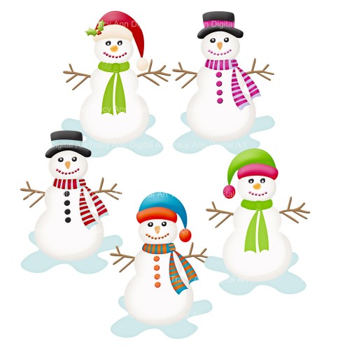 5 Snowmen Clipart