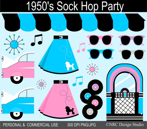 1950&Sock Hop Party Clipart for Personal and Commercial Use by